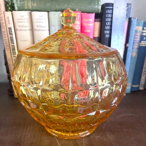 Vintage Tiara Exclusives Yellow Glass “Constellation” Cookie Jar | Indiana Glass - Picture 1 of 17